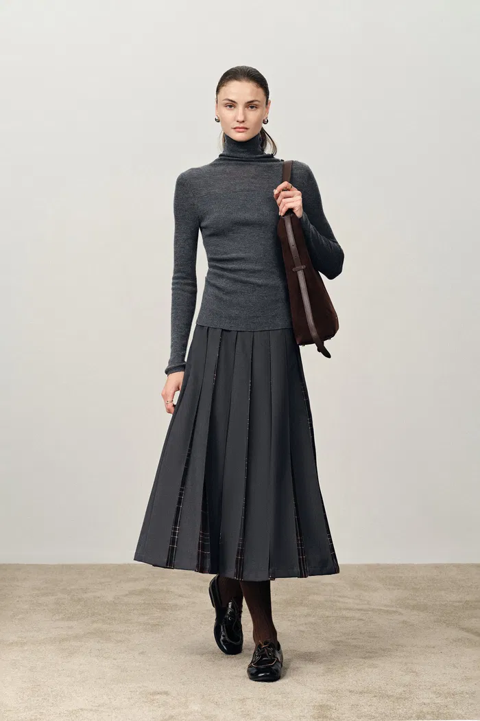 Lumina Semi Sheer Shoulder Turtleneck Undershirt in Merino Wool Rib Knit