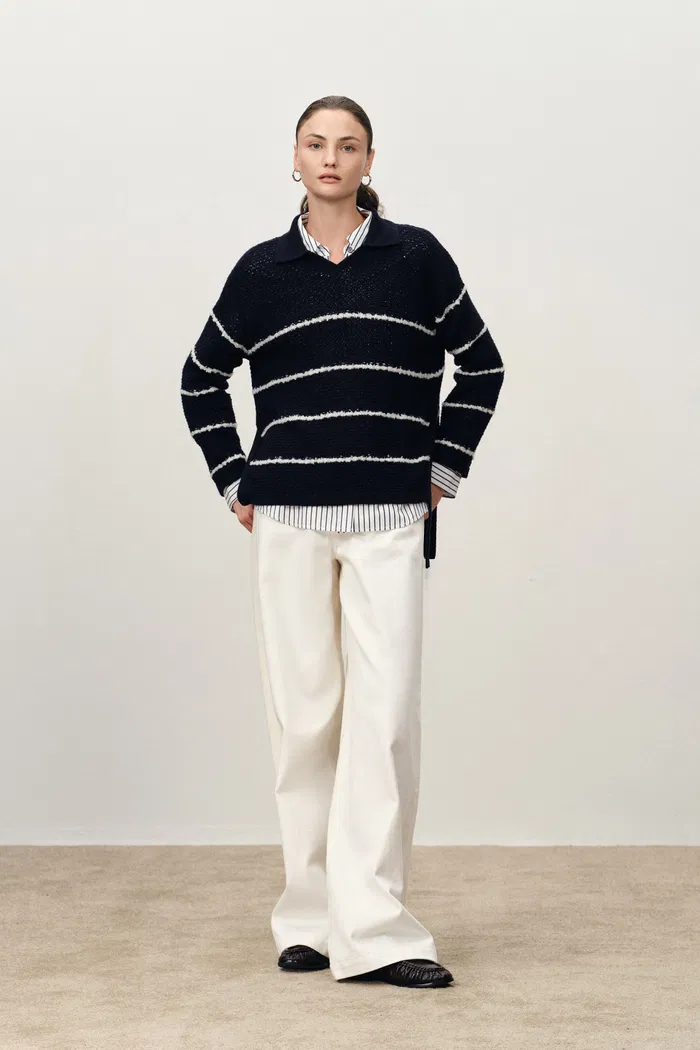 Darcy BouclÃ© Striped Sweater in Merino Wool Knit