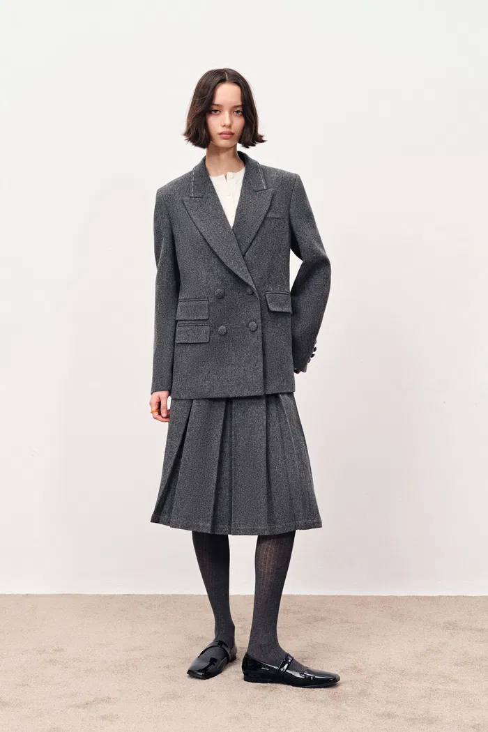 Ava Hand Work Contrast Stitching Blazer in Australian Merino Wool