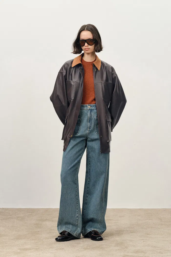 Laurel Contrast Corduroy Collar Leather Jacket in Faux Leather