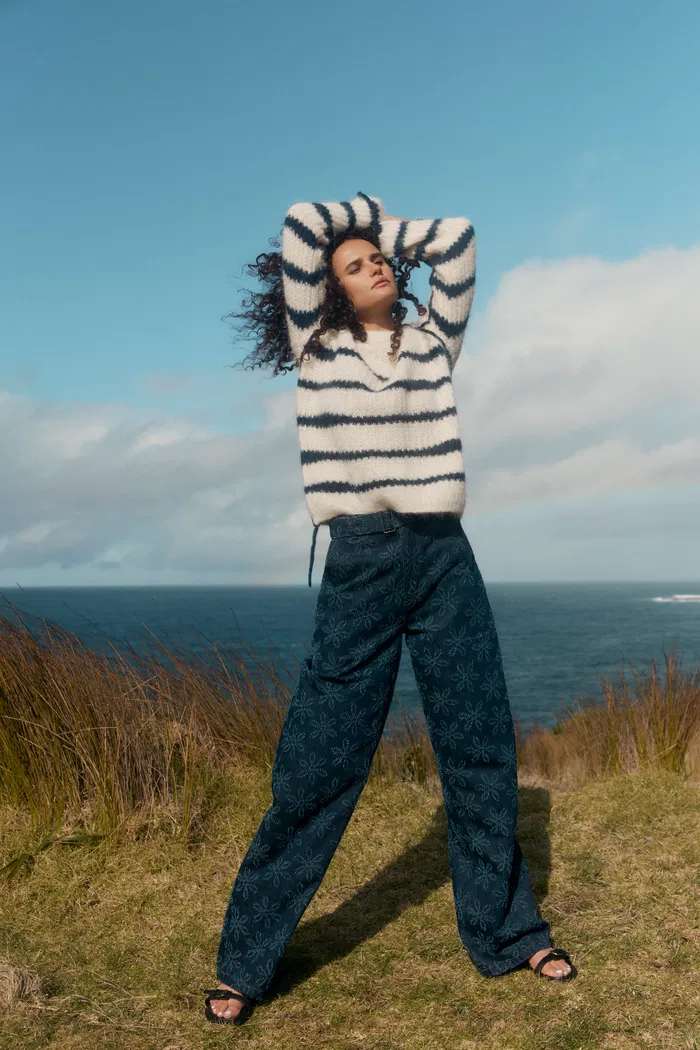 Rita Hand Painted Irregular Stripe Design Sweater in Alpaca Blend
