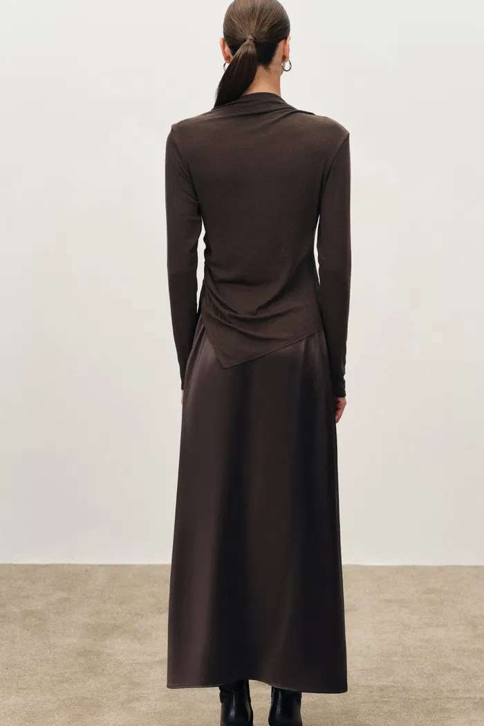 Ava Pleated Long Sleeve Top and Acetate Skirt Set in Tencel Merino Knit