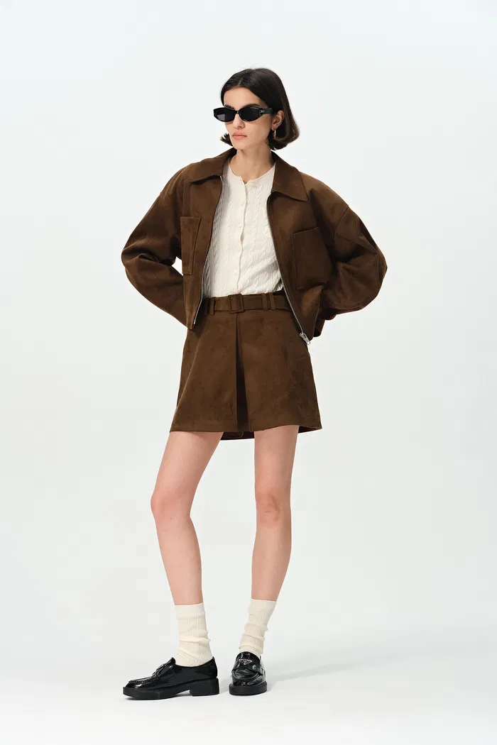 Clara Midi Skirt in Premium Faux Suede