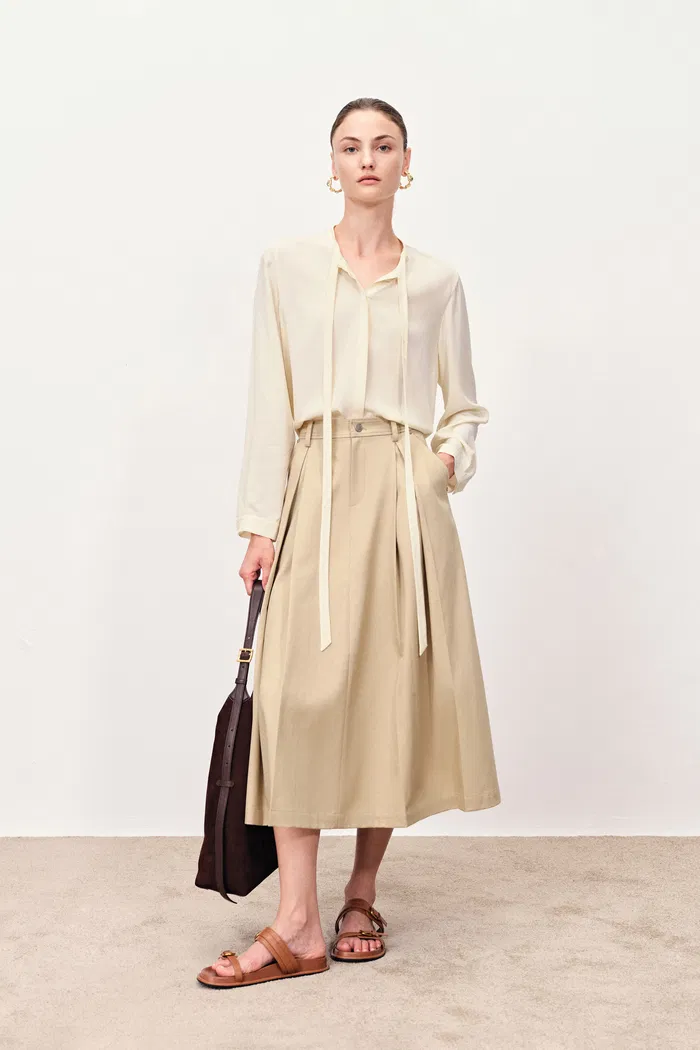Linde Ribbon Tie  Flowy Blouse in n Silk Georgette