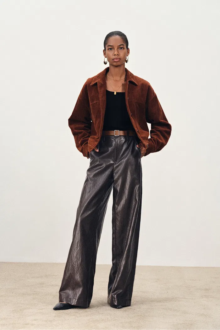 Nellie Elasticated Waist Wide Leg Trousers in Protein Leather