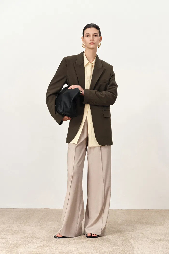 Nellie Genuine leather Belted Blazer in Fine Wool Blend