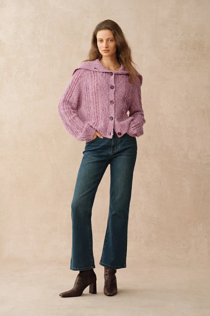 Rosalina Convertible Shawl Collar Cardigan in Merino Wool Cable Knit