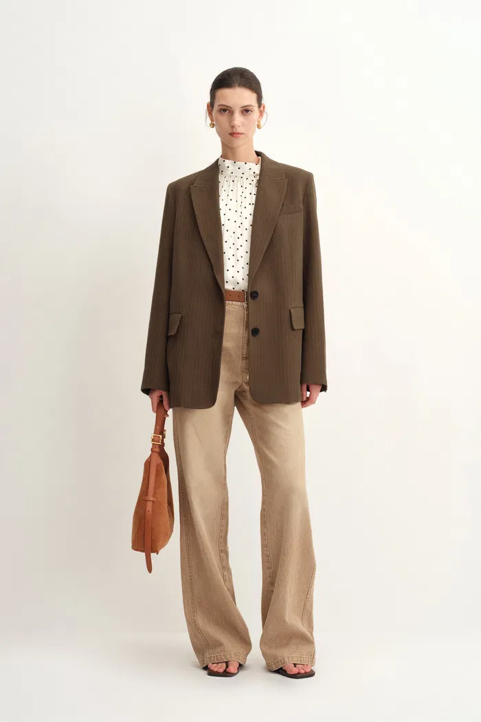 Fanny Five Button Suit Blazer in Cotton Herringbone