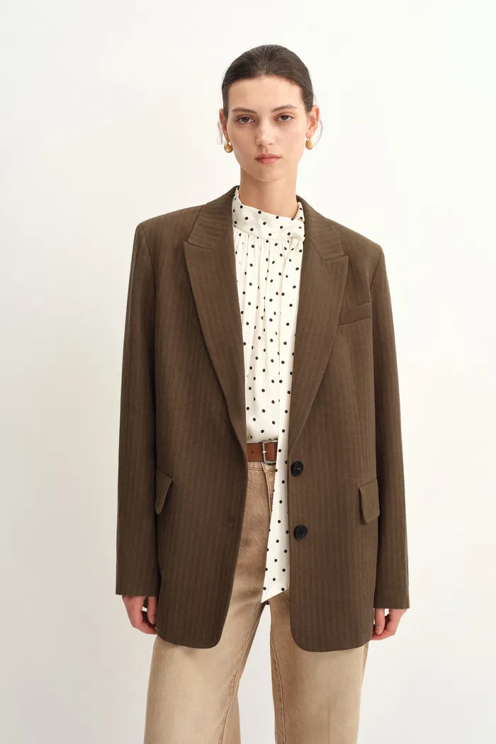 Fanny Five Button Suit Blazer in Cotton Herringbone