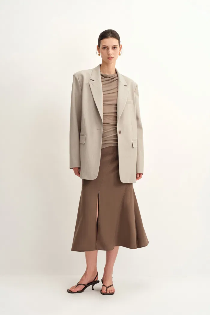 Cori Removable Leather Belt Blazer in Lightweight Wool Blend