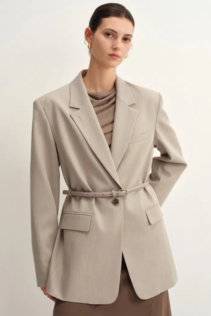 Cori Removable Leather Belt Blazer in Lightweight Wool Blend