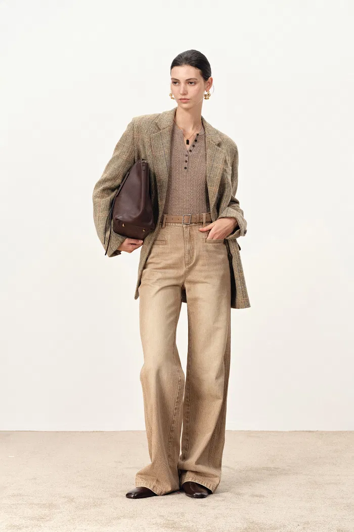 Daphne Soft Checkered Blazer in Merino Wool Herringbone
