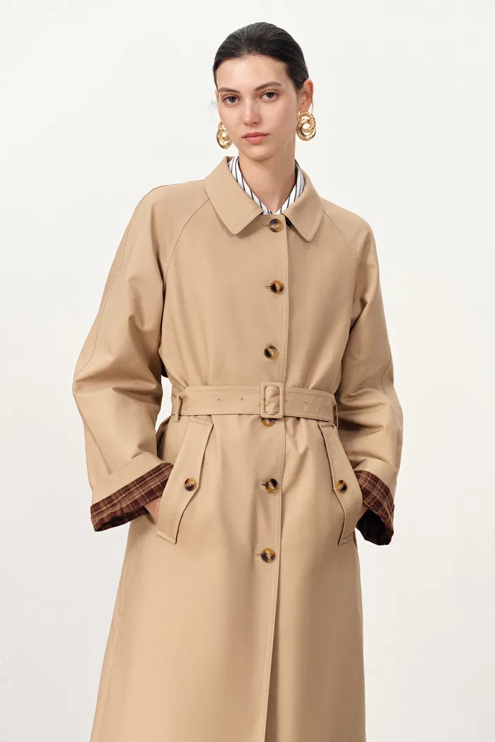 Barga Single Breasted Long Trench Coat in Cotton