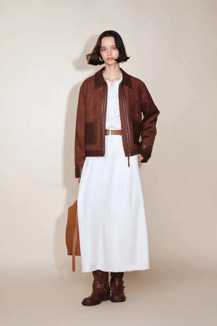 Laso Leather Trim Suede Jacket in Ultrasuede