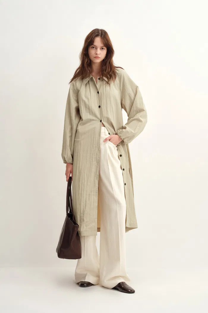 Lyra Wrinkled Look Shirt Dress in Crinkled Nylon