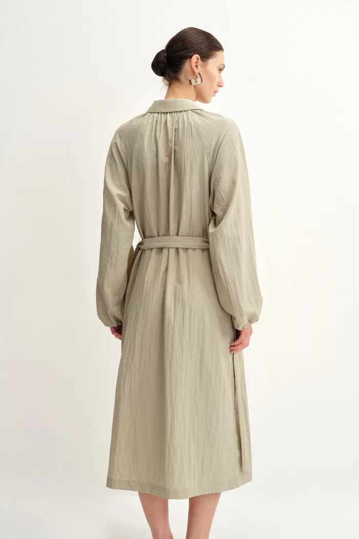 Lyra Wrinkled Look Shirt Dress in Crinkled Nylon