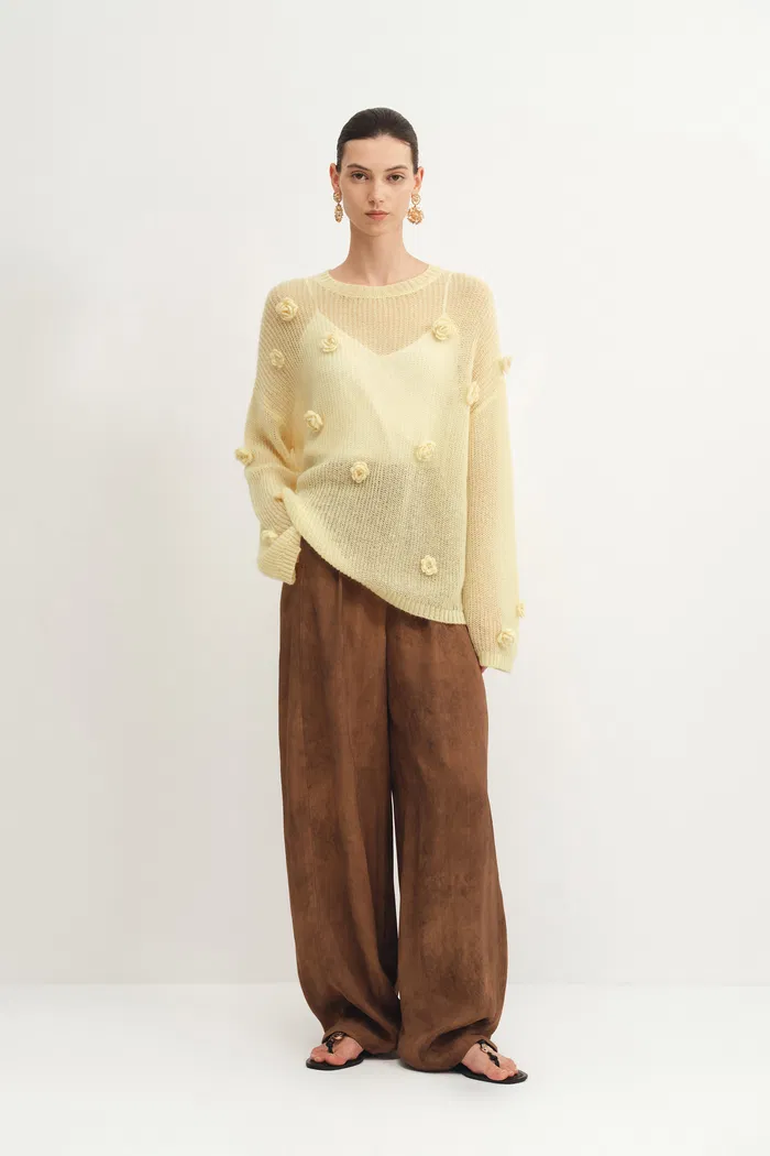 Sally Hand Crochet 3D Floral Camellia Sweater in Mohair Blend
