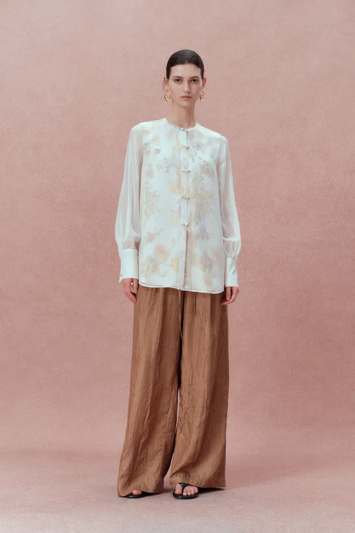 Aniyah Hand Painted Poppies Blouse in Double-Layer Silk