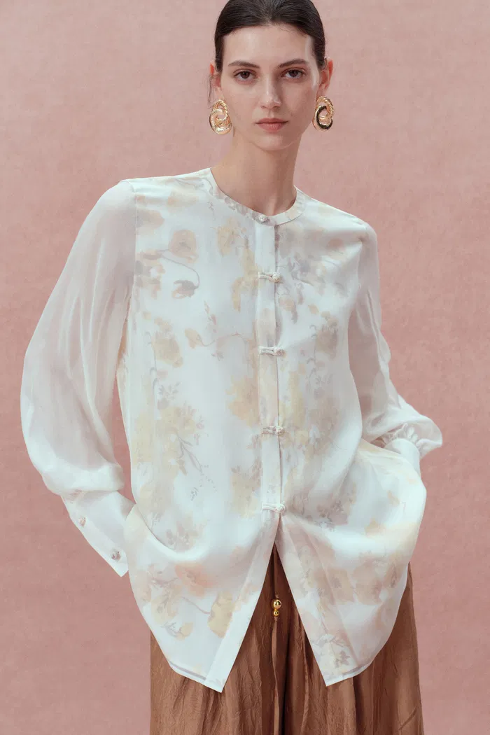 Aniyah Hand Painted Poppies Blouse in Double-Layer Silk