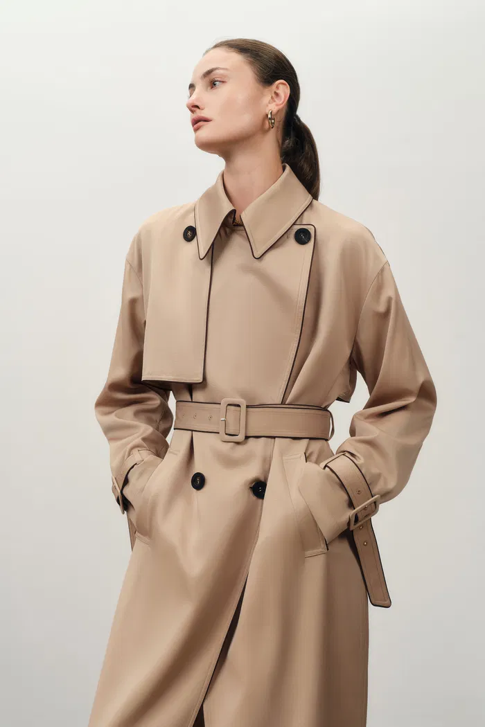 Anjea Single Breasted Trench Coat in Acetate-Wool Blend