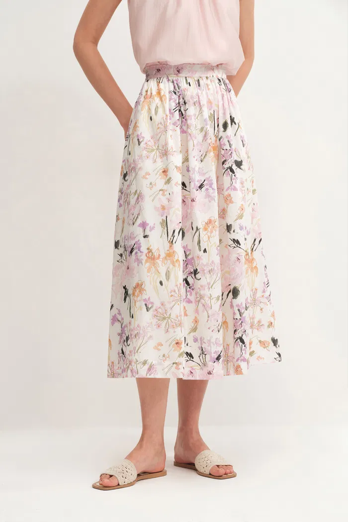 Qara Printed Skirt in Long-Staple Cotton