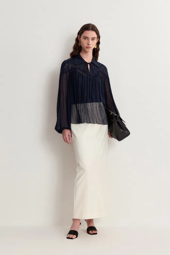 Iris Lacework Blouse in Crepe Georgette