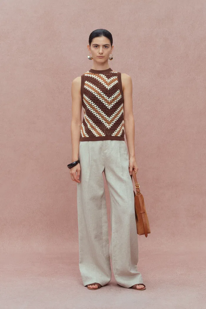 Clara Hand Crochet Sleeveless Top in Cotton-Linen Tape Yarn