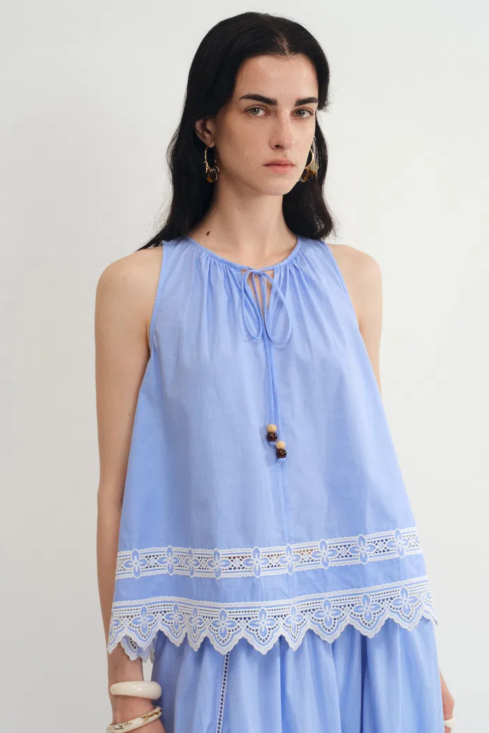 Margherita Embroidery Sleeveless Top and Skirt Matching Set in Premium Cotton Poplin