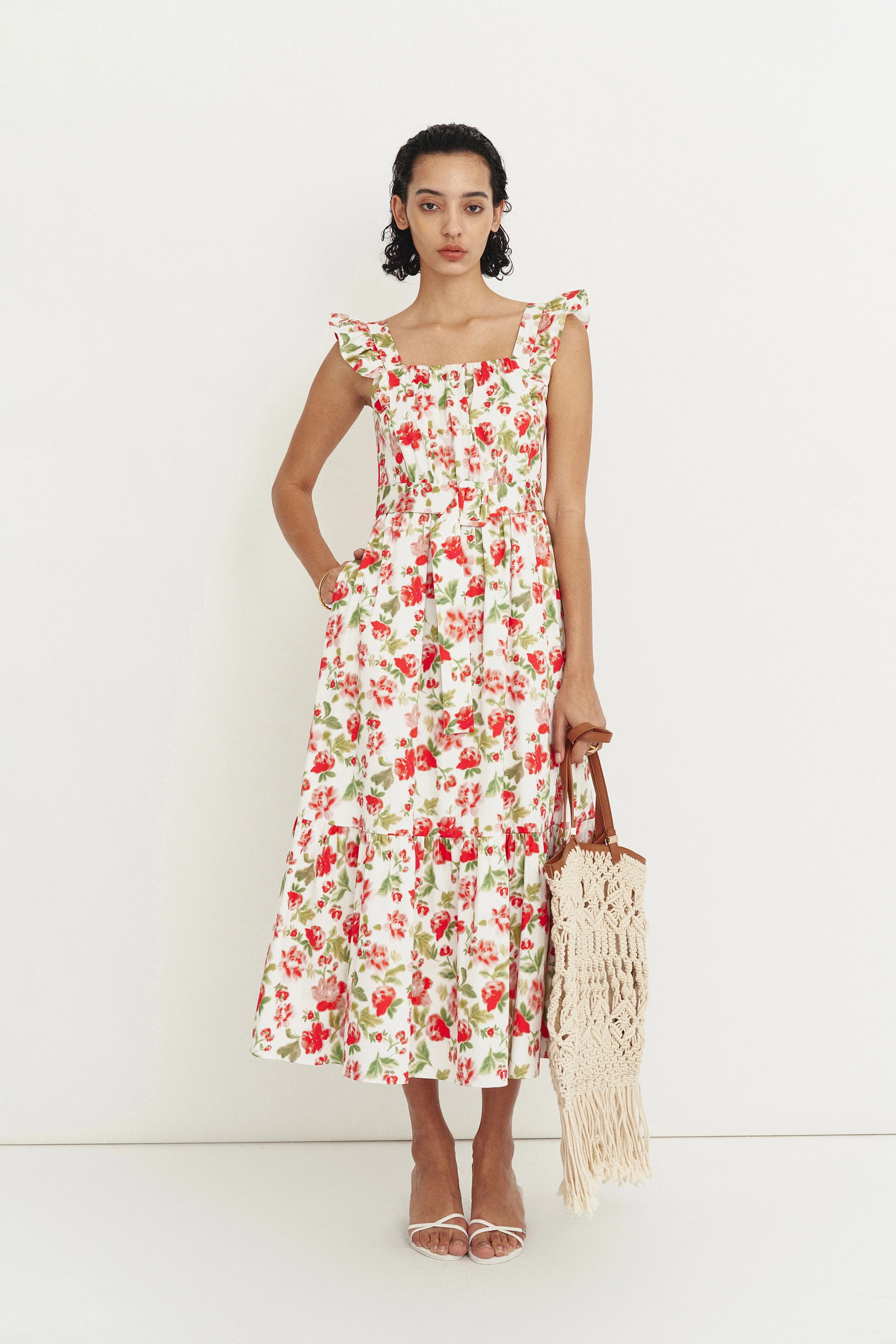 Holly Ruffle Strap Flora Dress in Cotton