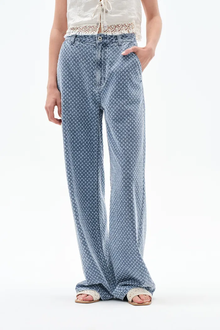 Sunny Wide Leg Jacquard Jeans in Cotton Denim