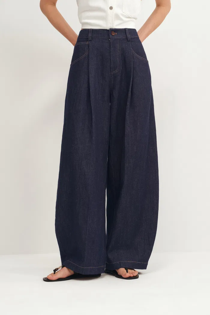 Riley Barrel Leg Jeans in Cotton Linen Denim