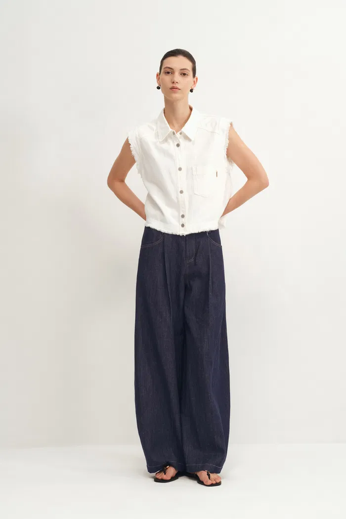 Riley Barrel Leg Jeans in Cotton Linen Denim