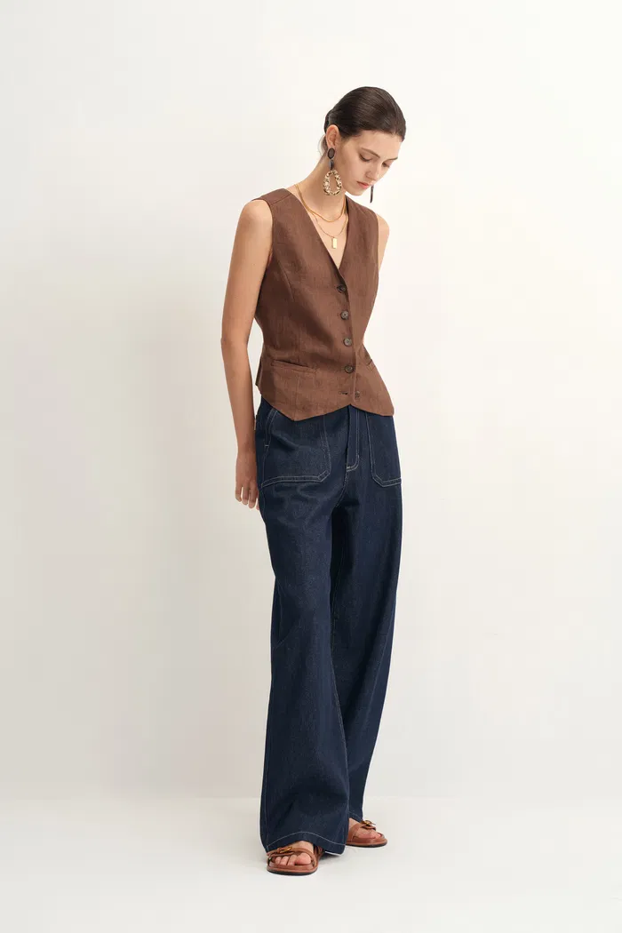 Vivian Contrast Stitch Pocket Jeans in Raw Tencel Denim