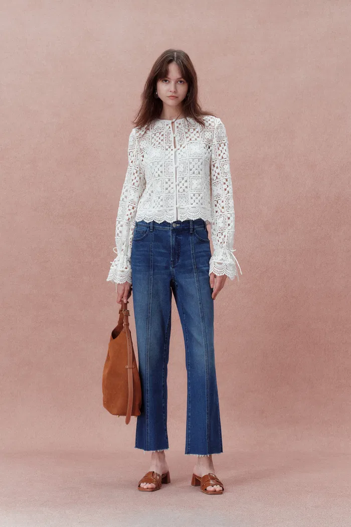 Quinn Handcrafted Button Loops Cut Out Crochet Cardigan in Cotton