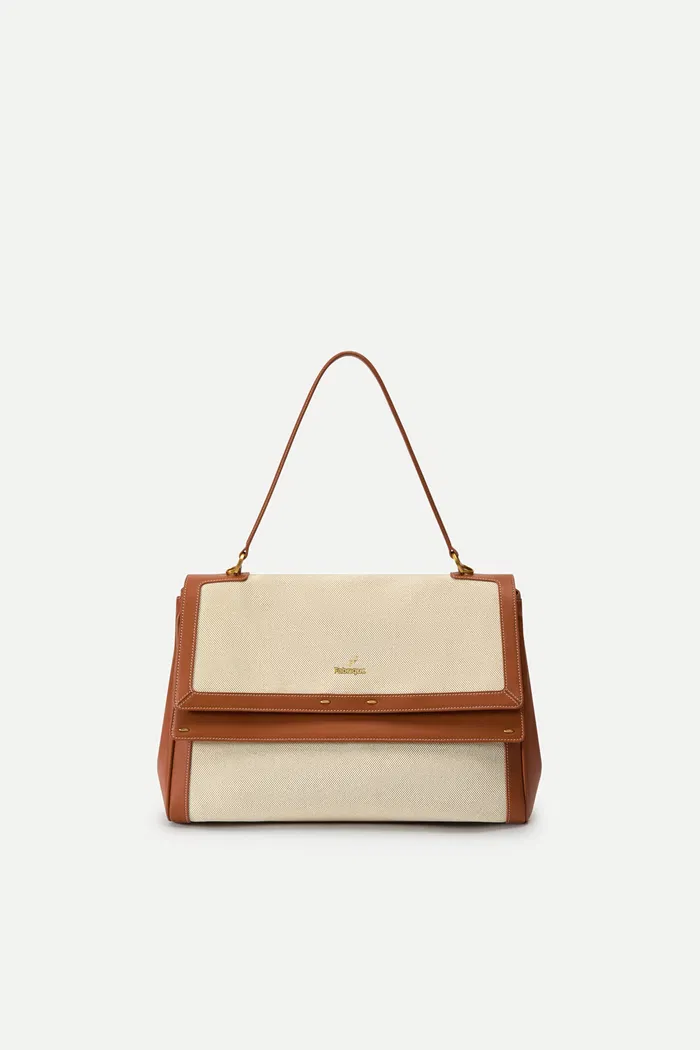 Fab Rialto Double Flap Handbag in Nappa Leather & Water-Resistant Canvas