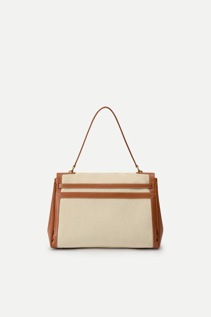 Fab Rialto Double Flap Handbag in Nappa Leather & Water-Resistant Canvas