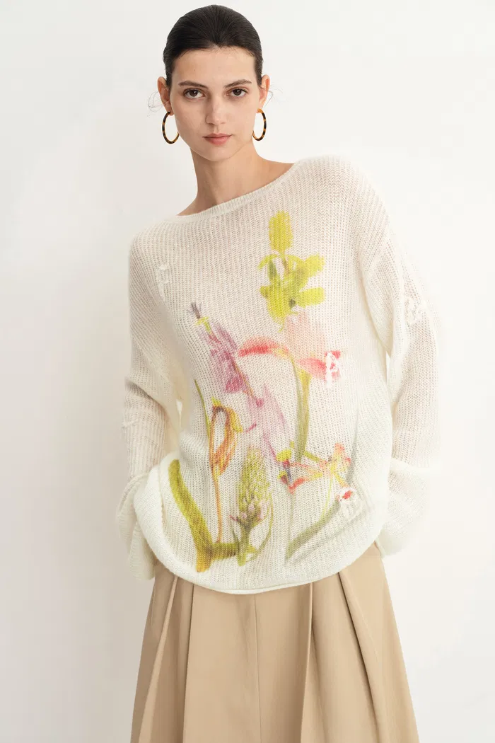 Blair Hand Embroidered Flora Sweater inWool-Alpaca Blend