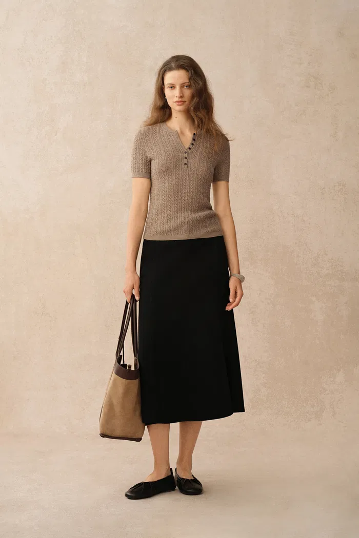 Zofia Henley Buttoned Top in Merino Wool