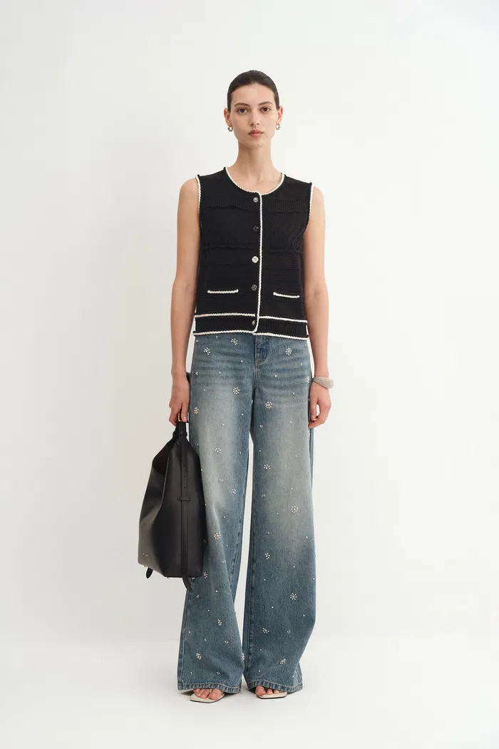 Silvy Tweed Sleeveless Top in Textured Cotton