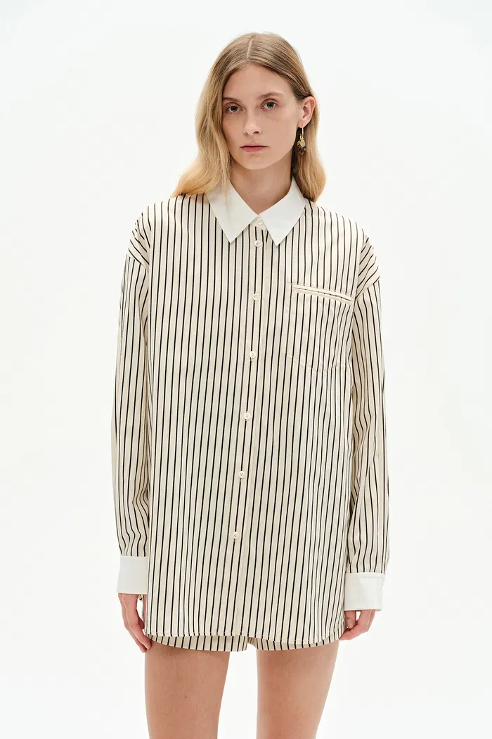 Nao Casual Striped Shirt in Cotton Poplin