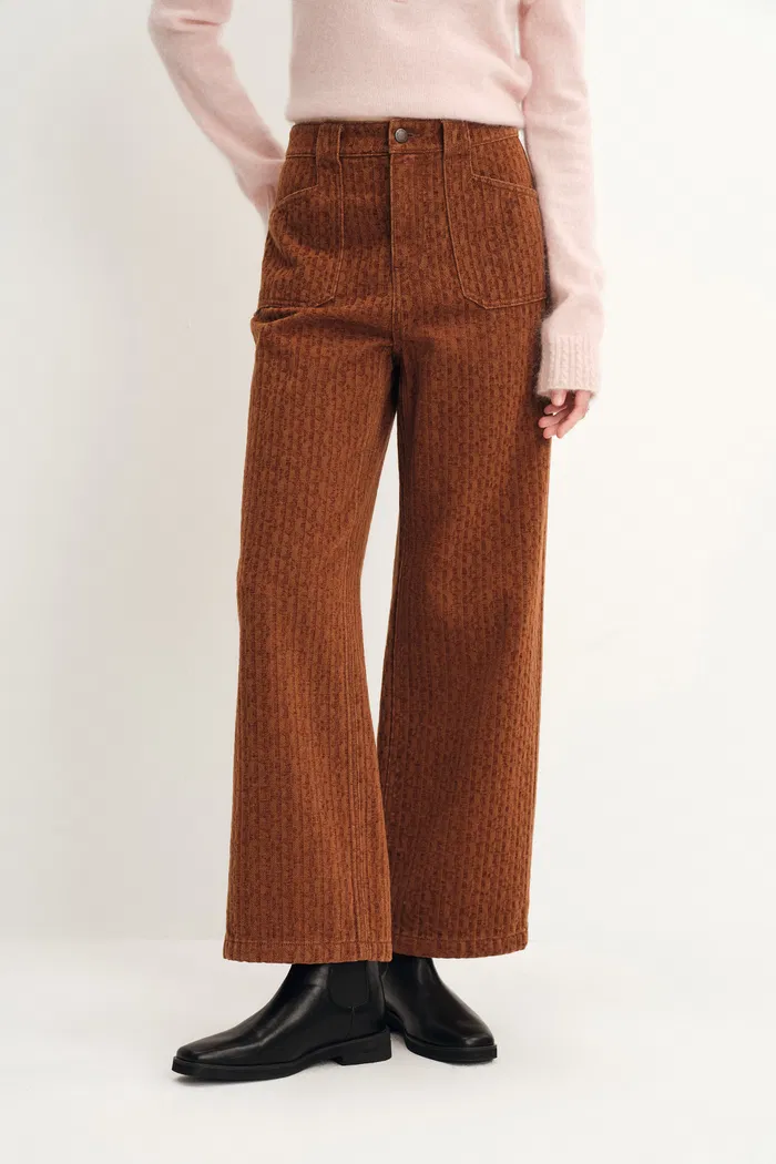 Kyra Geometric Texture Straight Leg Jeans in Jacquard Denim