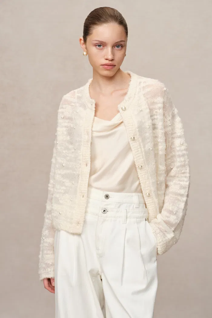 Vega Hand Swen Pearl Cardigan in Alpaca Blend BouclÃ© Knit