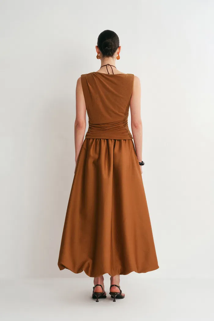 Cindy Bubble Dress in Tencel Merino Knit and Silk Wool Satin