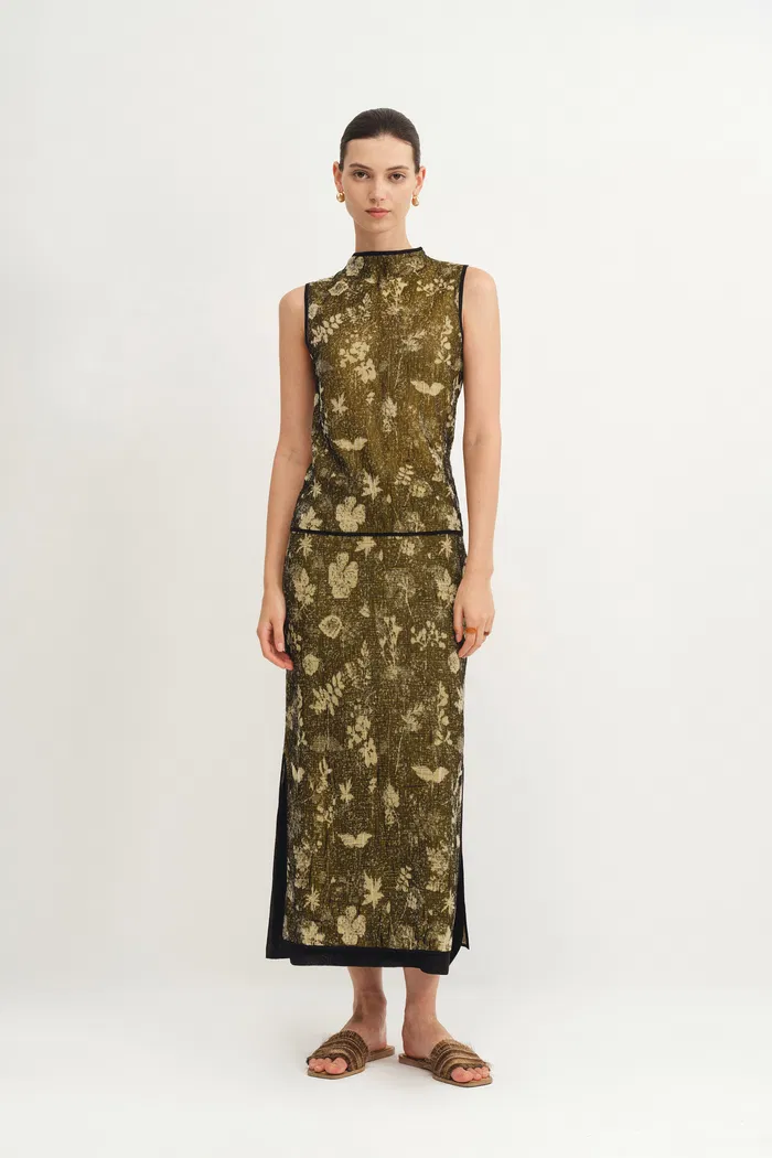Wind Jacquard Sleeveless Top in Burnout Silk Georgette Knit