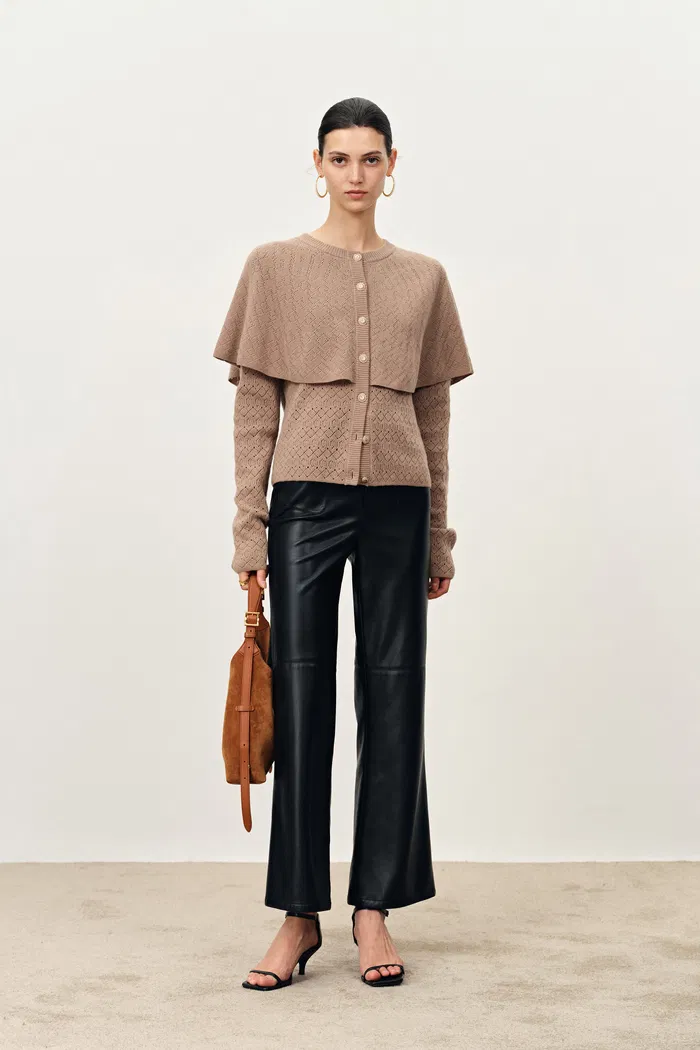 Elen Baroque Buttons Cape Style Cardigan in Wool-Cashmere Blend