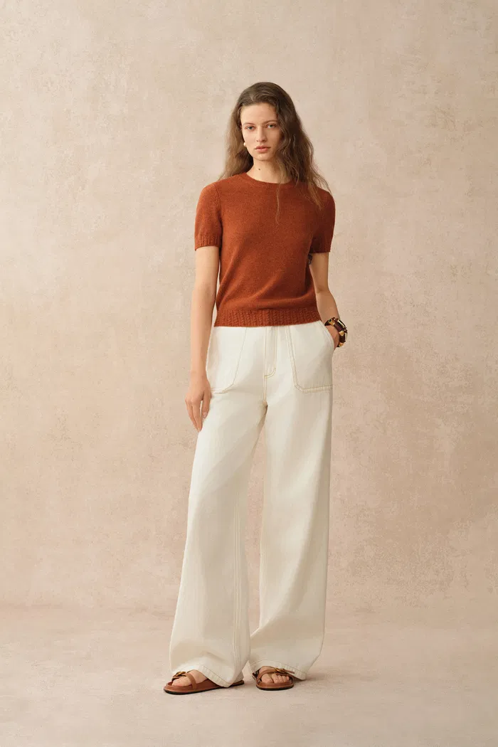 Miya Crew Neck Short Sleeve Top in Merino Wool Knit