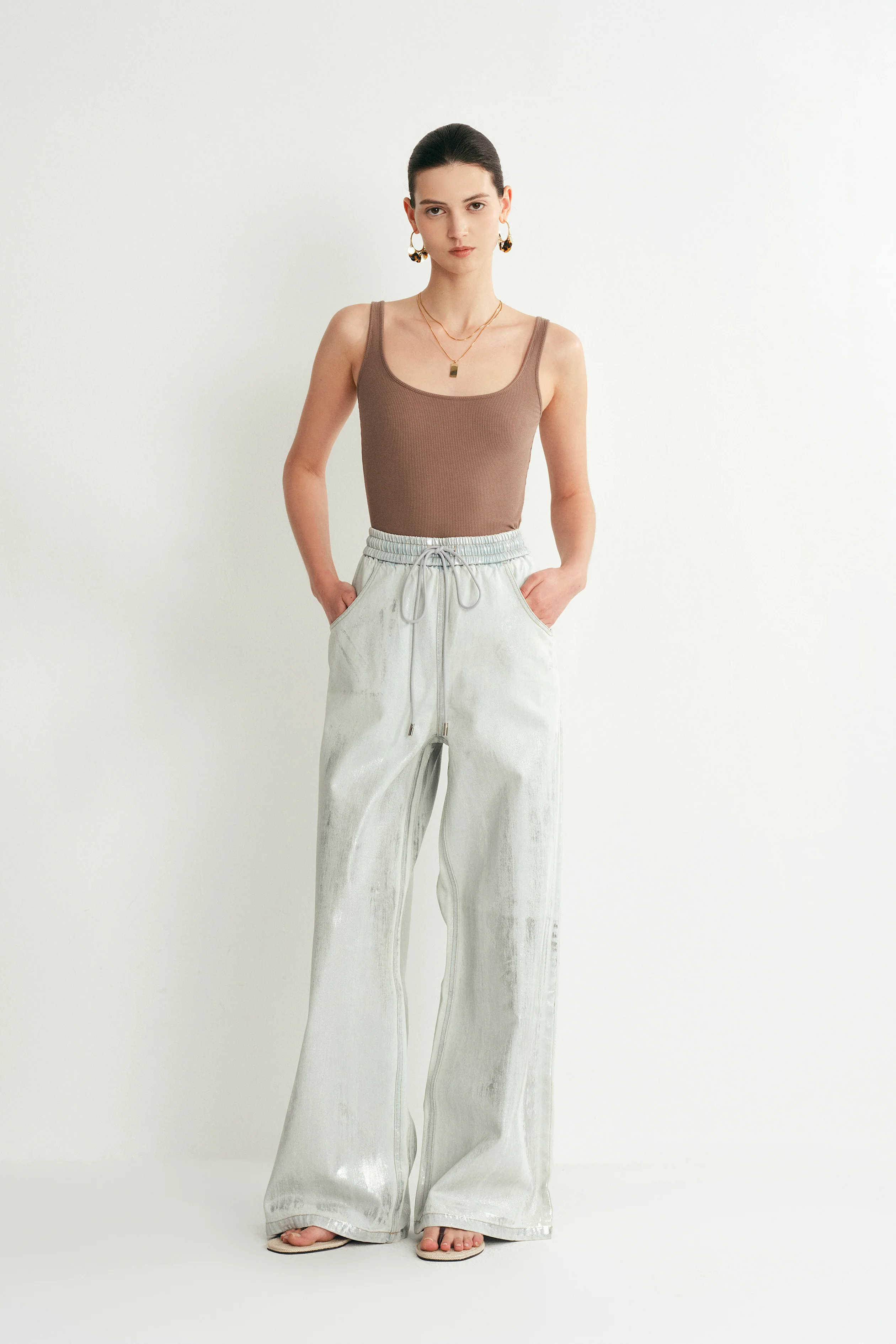 Galaxy Shimmer Coated Wide Leg Jeans in Summer Denim