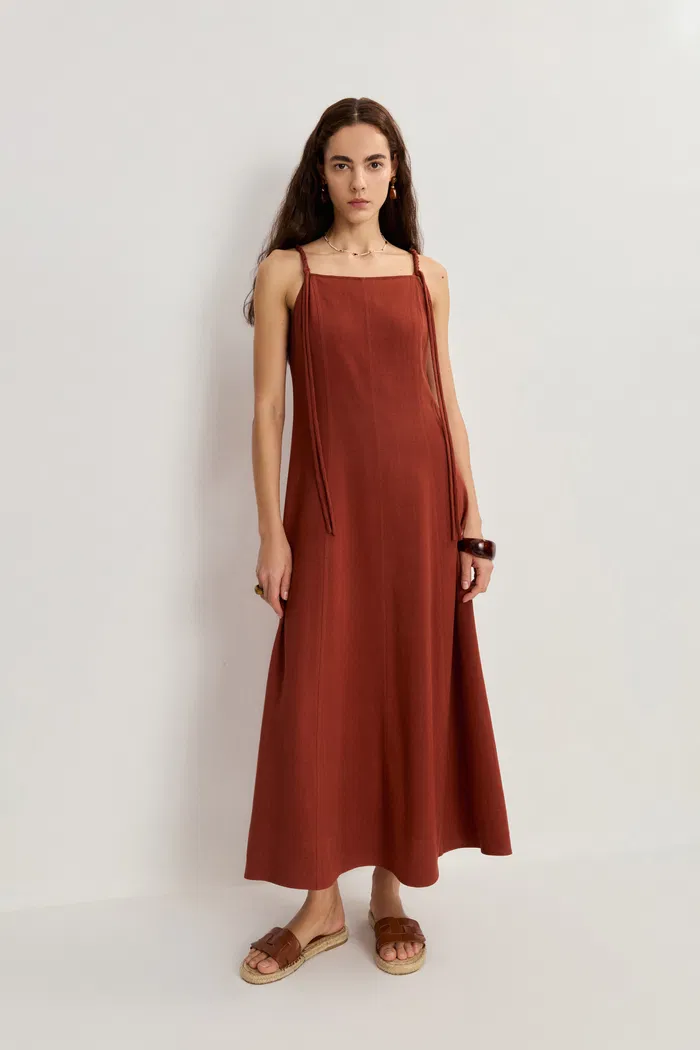 Hala Egyptian Inspired Handcrafted Strap Dress in Linen Blend