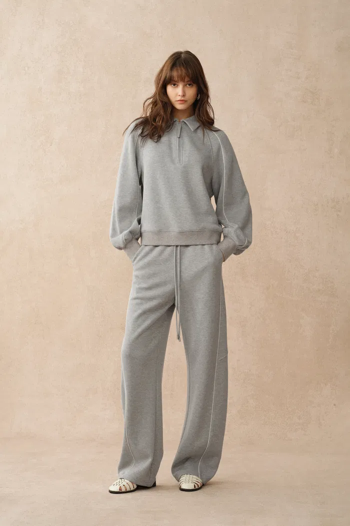 Danielle Leather Zip Lightweight Sweatshirt in Spacer Knit Fabric