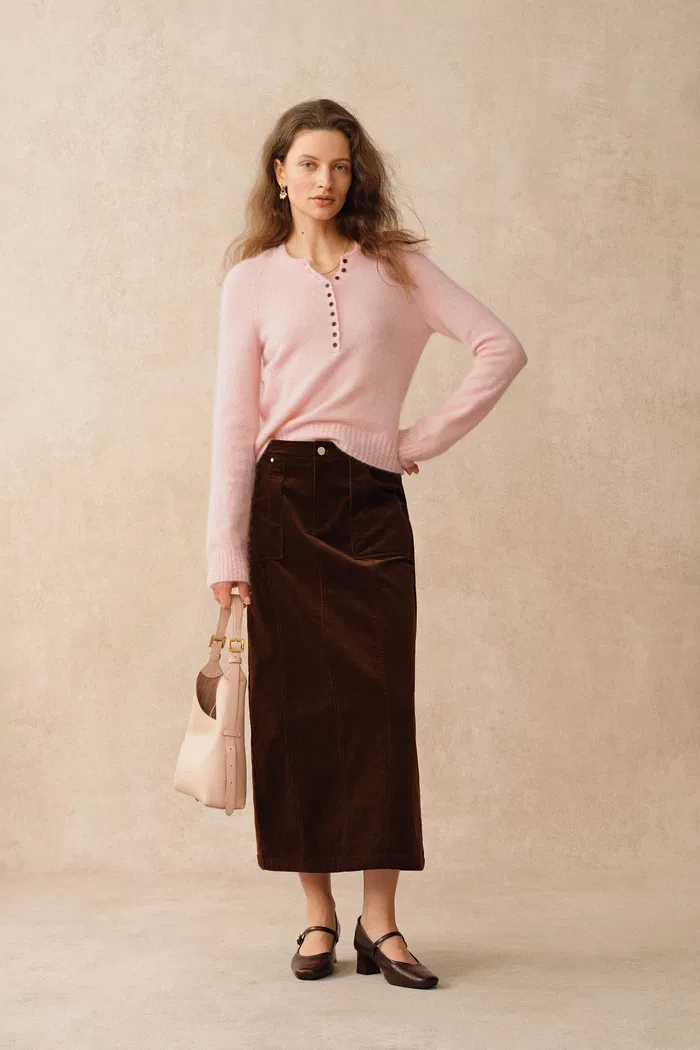Zeki Henley Neckline Sweater in Wool-Mohair Knit